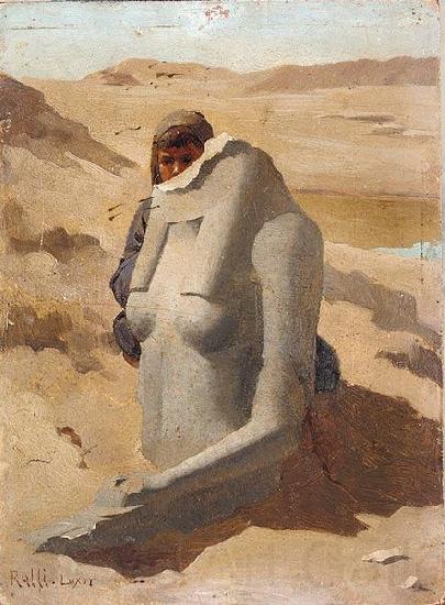 unknow artist Child Hiding Behind Egyptian Sculpture Spain oil painting art